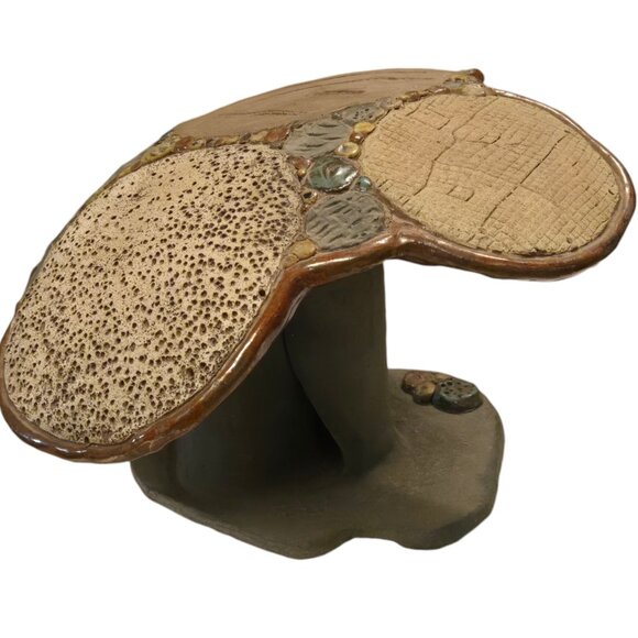 Mushroom Sculpture OOAK Pottery Folk Art Large Boho Fairy Garden Home Decor - Picture 14 of 16